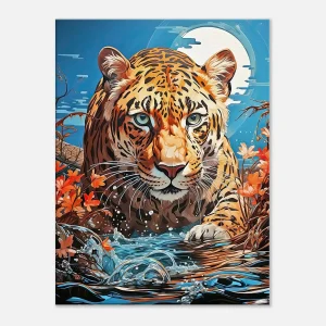 illustration léopard chassant dans l'eau