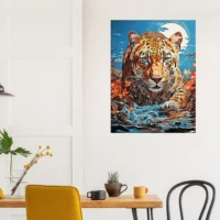 Illustration Léopard chassant dans l’eau illustration léopard chassant dans l'eau