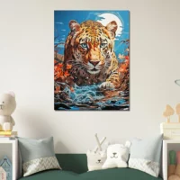 Illustration Léopard chassant dans l’eau illustration léopard chassant dans l'eau