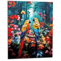 Cadre Illustration Perroquets et fleurs colorées illustration perroquets et fleurs colorées