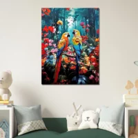 Cadre Illustration Perroquets et fleurs colorées illustration perroquets et fleurs colorées