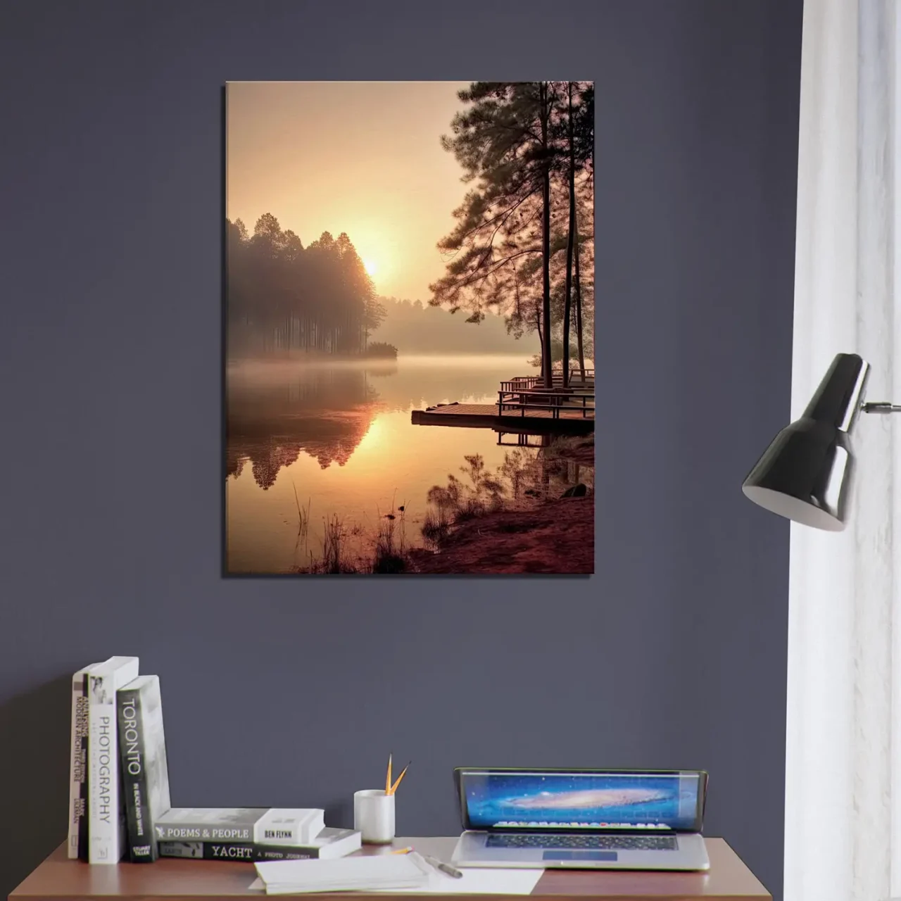 Cadre mural Lac brumeux dans la forêt aux aurores lac brumeux dans la forêt aux aurores