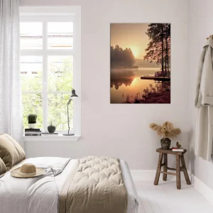 Cadre mural Lac brumeux dans la forêt aux aurores lac brumeux dans la forêt aux aurores