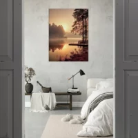 Cadre mural Lac brumeux dans la forêt aux aurores lac brumeux dans la forêt aux aurores