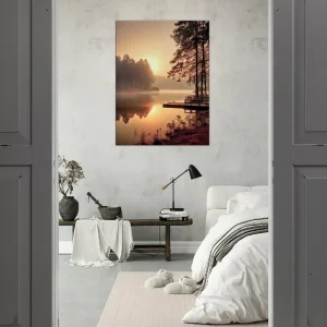 Cadre mural Lac brumeux dans la forêt aux aurores lac brumeux dans la forêt aux aurores