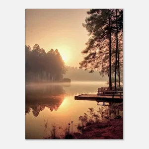 Cadre mural Lac brumeux dans la forêt aux aurores lac brumeux dans la forêt aux aurores