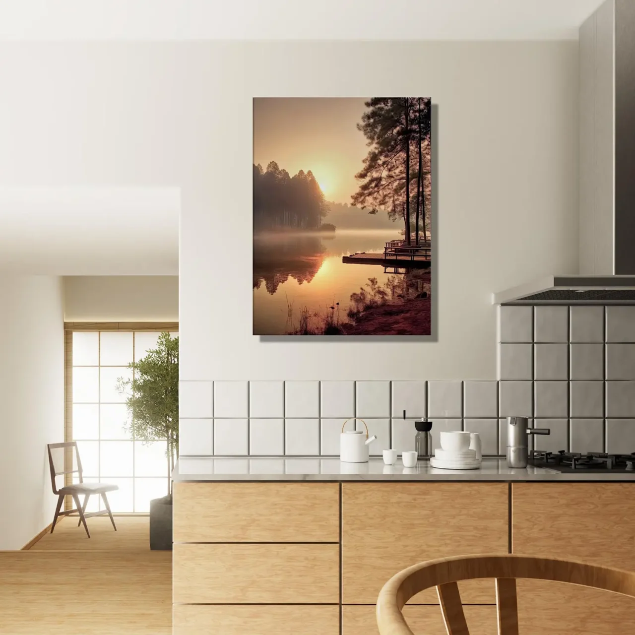 Cadre mural Lac brumeux dans la forêt aux aurores lac brumeux dans la forêt aux aurores