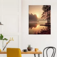 Cadre mural Lac brumeux dans la forêt aux aurores lac brumeux dans la forêt aux aurores