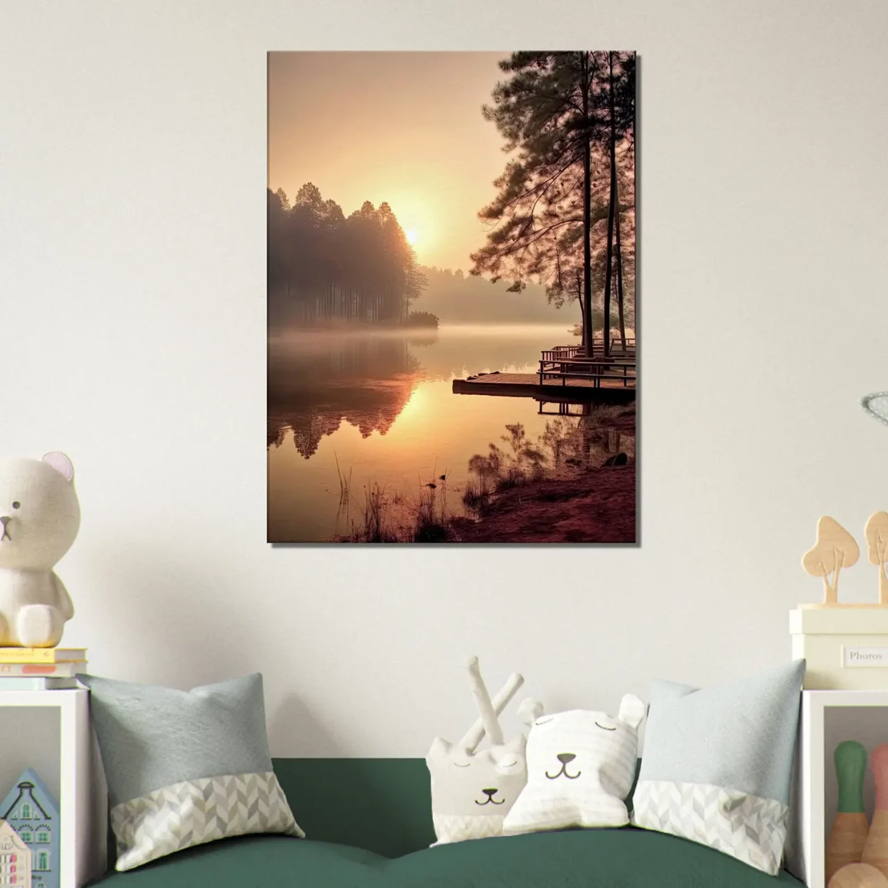 Cadre mural Lac brumeux dans la forêt aux aurores lac brumeux dans la forêt aux aurores