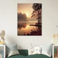 Cadre mural Lac brumeux dans la forêt aux aurores lac brumeux dans la forêt aux aurores