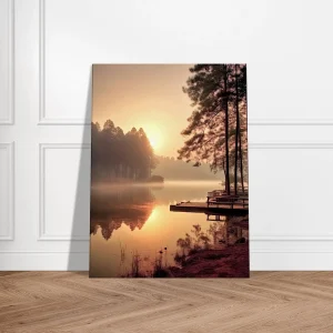 Cadre mural Lac brumeux dans la forêt aux aurores lac brumeux dans la forêt aux aurores