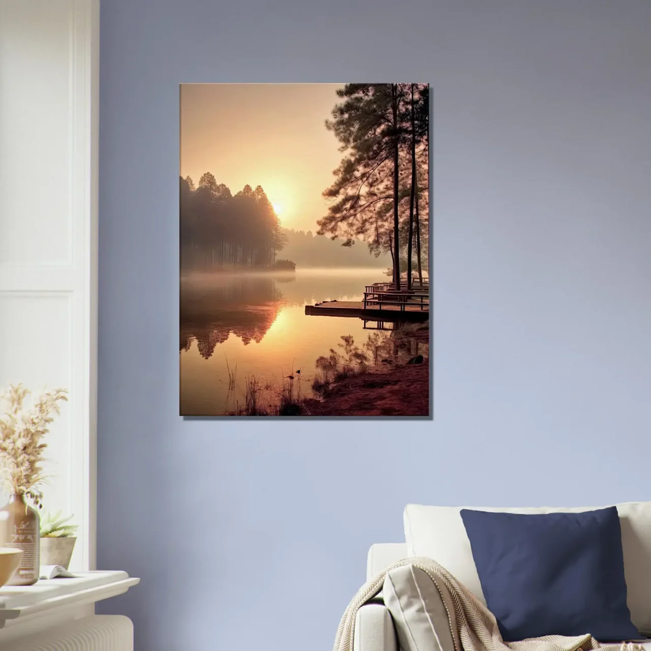 Cadre mural Lac brumeux dans la forêt aux aurores lac brumeux dans la forêt aux aurores