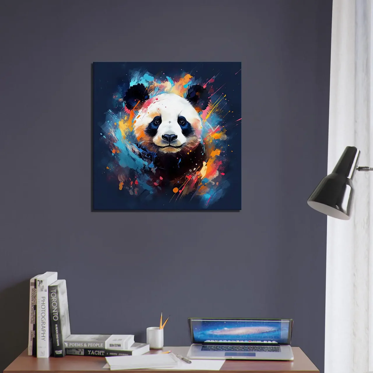 mignon panda peinture sur fond bleu