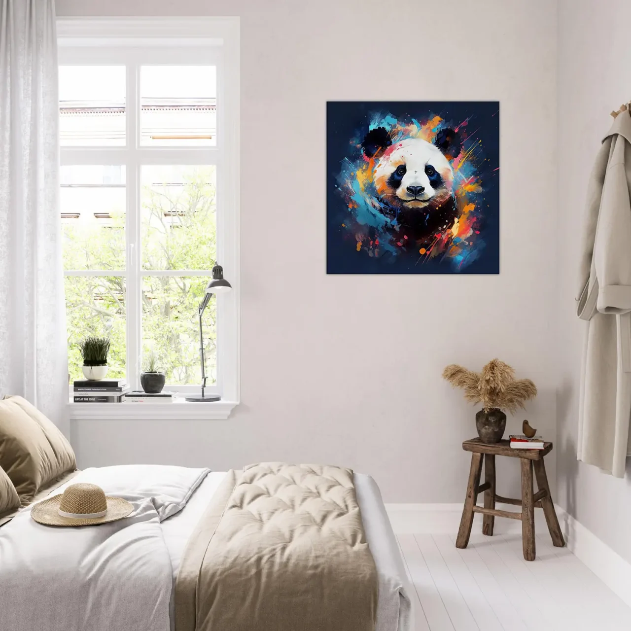 mignon panda peinture sur fond bleu