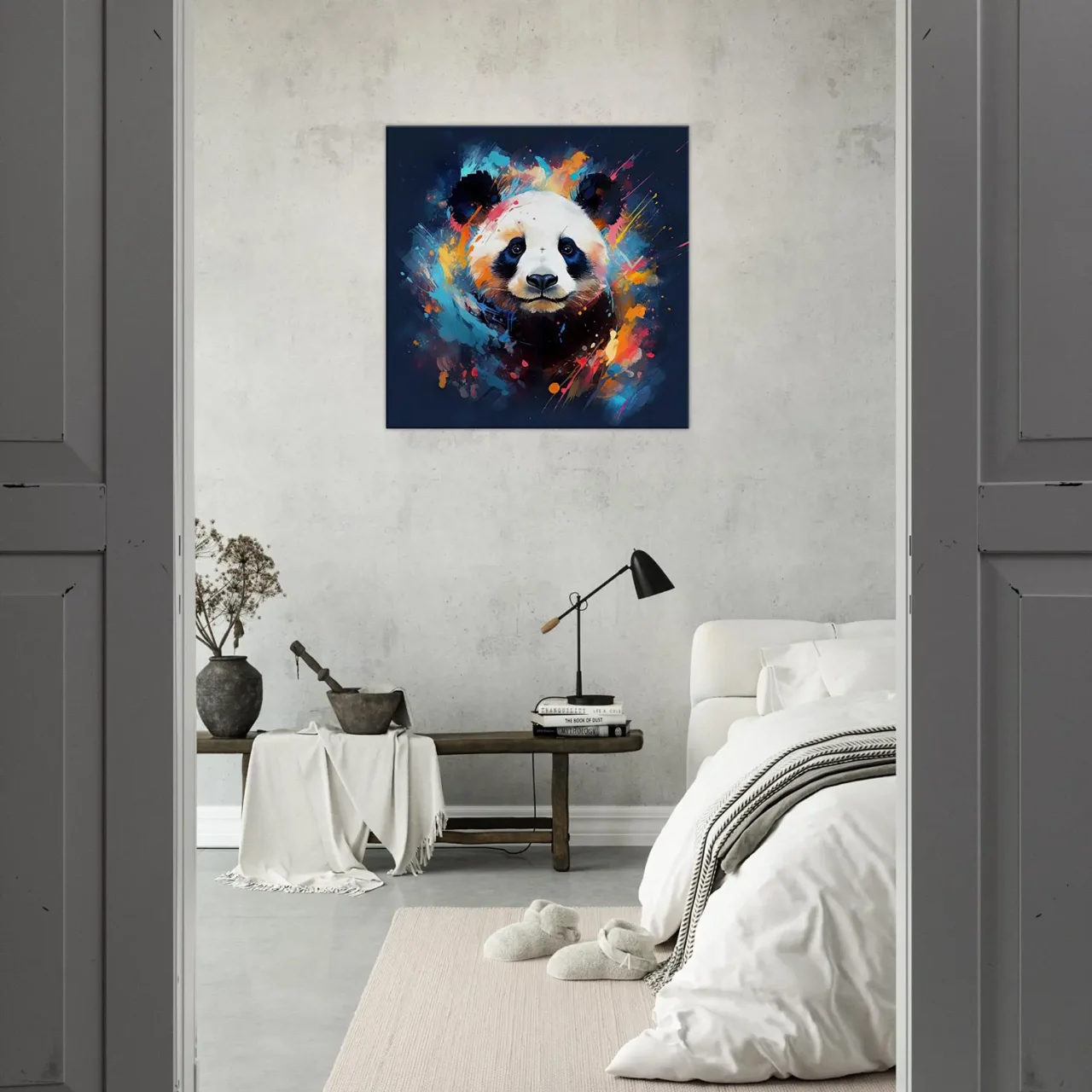 mignon panda peinture sur fond bleu