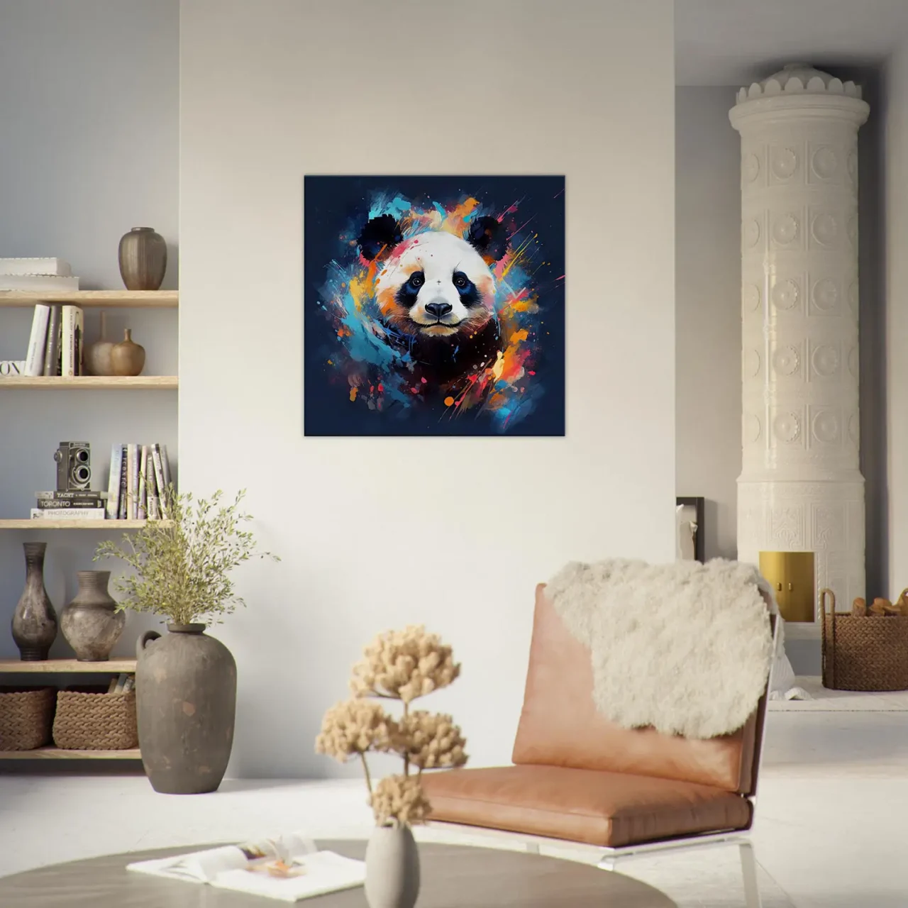 mignon panda peinture sur fond bleu