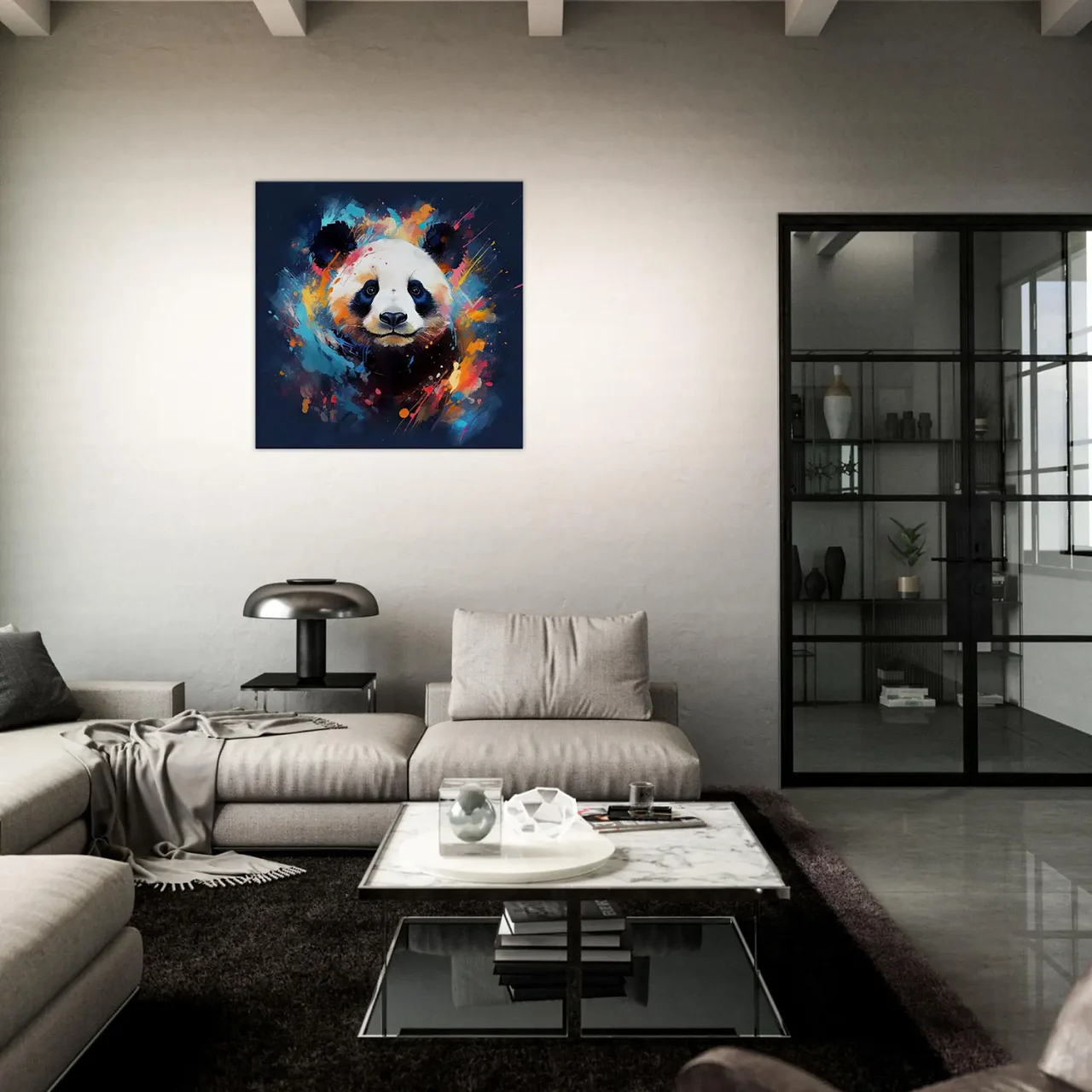 mignon panda peinture sur fond bleu