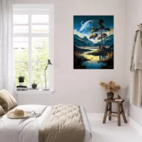 Paysage surréel lac montagnes et lunes paysage surréel lac montagnes et lunes