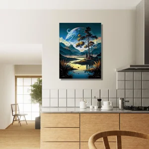 Paysage surréel lac montagnes et lunes paysage surréel lac montagnes et lunes