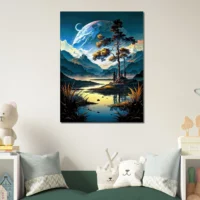 Paysage surréel lac montagnes et lunes paysage surréel lac montagnes et lunes