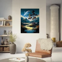 Paysage surréel lac montagnes et lunes paysage surréel lac montagnes et lunes