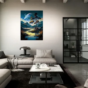 Paysage surréel lac montagnes et lunes paysage surréel lac montagnes et lunes