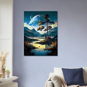 Paysage surréel lac montagnes et lunes paysage surréel lac montagnes et lunes