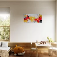 peinture abstraite rouge jaune et noir