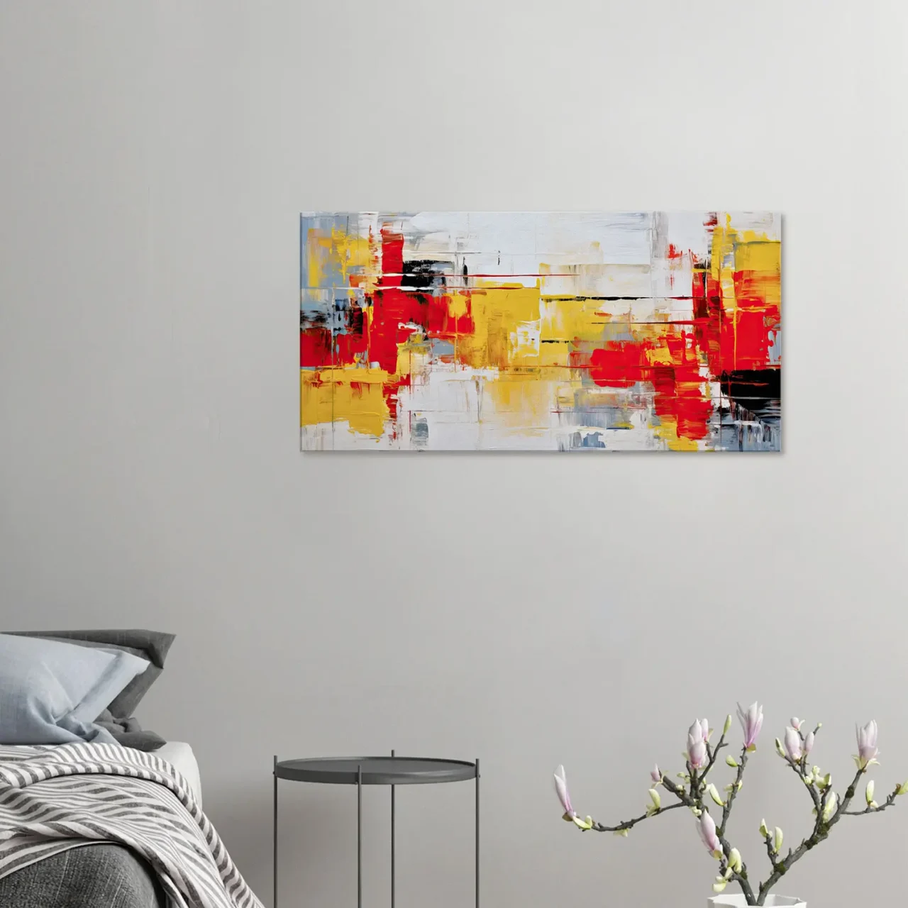 peinture abstraite rouge jaune et noir