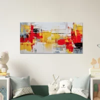 peinture abstraite rouge jaune et noir