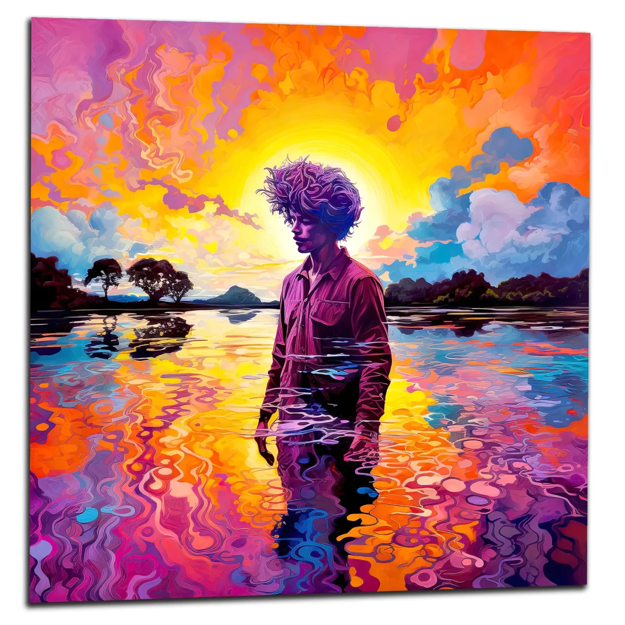 Tableau Peinture psychédélique dans le lac peinture psychédélique dans le lac