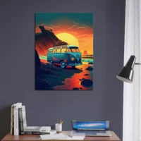 Cadre Van au coucher de soleil sur la plage van au coucher de soleil sur la plage