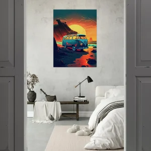 van au coucher de soleil sur la plage