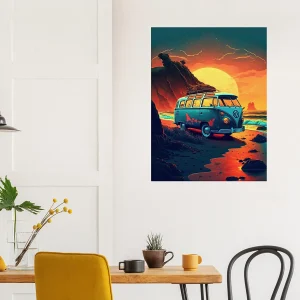 van au coucher de soleil sur la plage