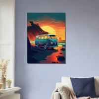 Cadre Van au coucher de soleil sur la plage van au coucher de soleil sur la plage