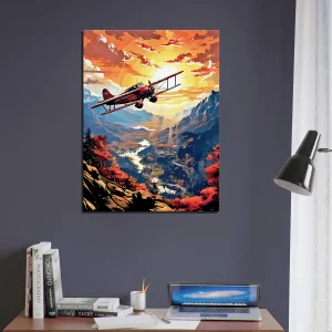 Cadre Vieil avion rouge survolant la vallée vieil avion rouge survolant la vallée