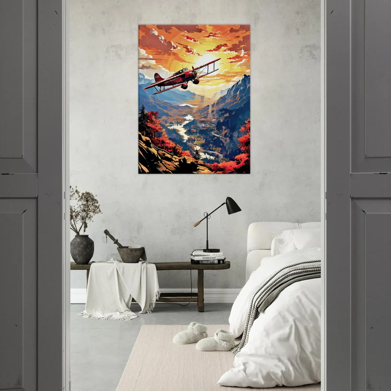 Cadre Vieil avion rouge survolant la vallée vieil avion rouge survolant la vallée