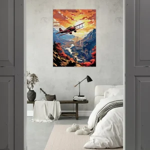 Cadre Vieil avion rouge survolant la vallée vieil avion rouge survolant la vallée