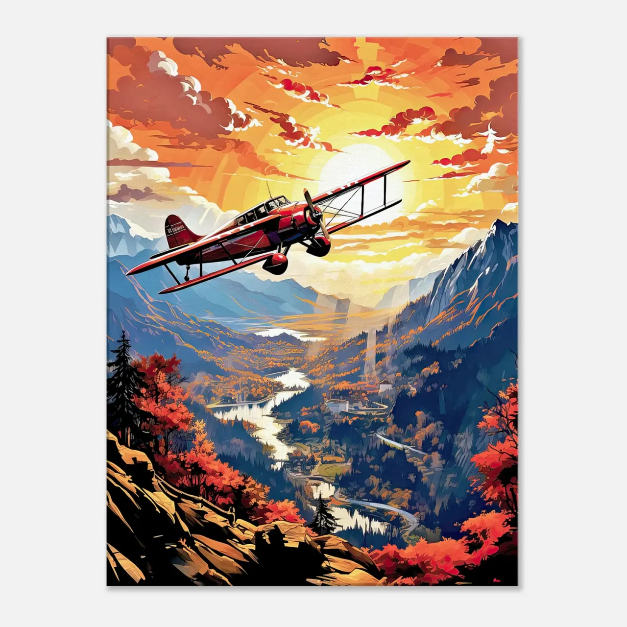 Cadre Vieil avion rouge survolant la vallée vieil avion rouge survolant la vallée