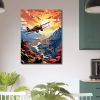 Cadre Vieil avion rouge survolant la vallée vieil avion rouge survolant la vallée