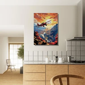 Cadre Vieil avion rouge survolant la vallée vieil avion rouge survolant la vallée