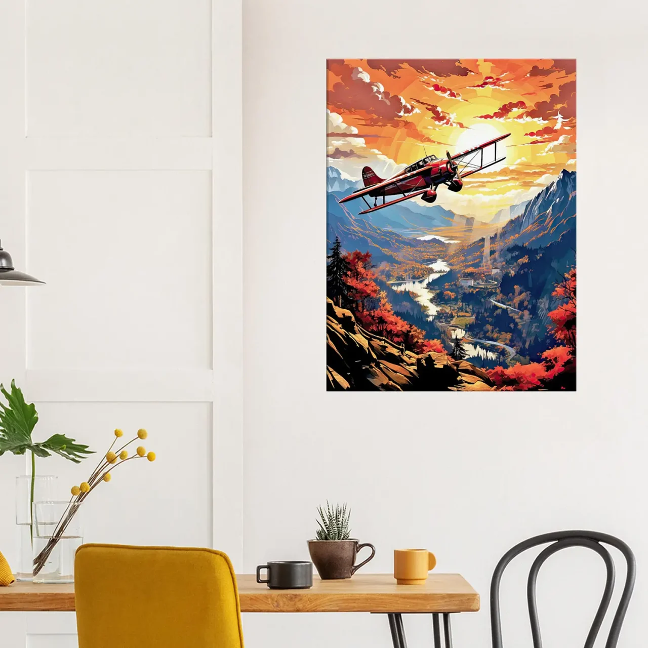 Cadre Vieil avion rouge survolant la vallée vieil avion rouge survolant la vallée