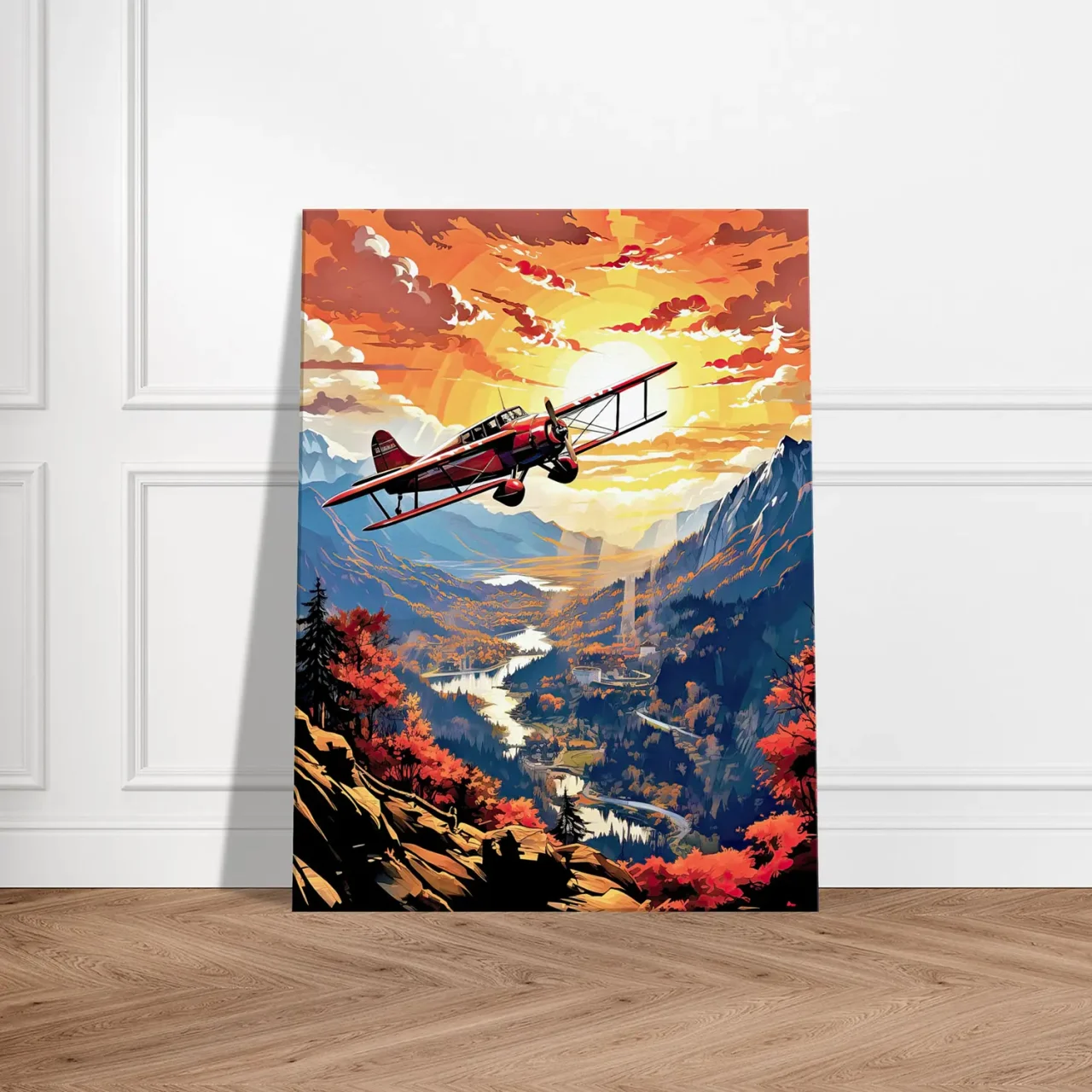 Cadre Vieil avion rouge survolant la vallée vieil avion rouge survolant la vallée