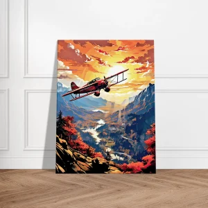 Cadre Vieil avion rouge survolant la vallée vieil avion rouge survolant la vallée