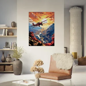 Cadre Vieil avion rouge survolant la vallée vieil avion rouge survolant la vallée