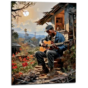 Bluesman jouant de la guitare sur son porche