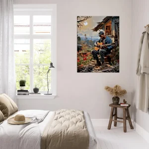 bluesman jouant de la guitaire sur son porche