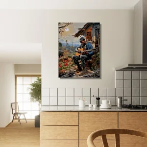 bluesman jouant de la guitaire sur son porche