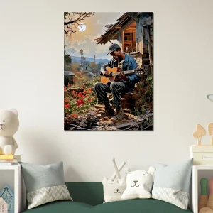 bluesman jouant de la guitaire sur son porche