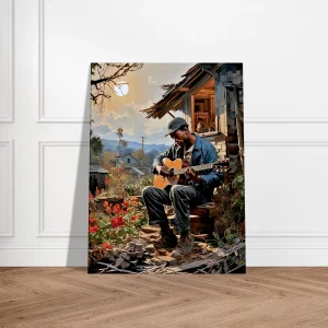 bluesman jouant de la guitaire sur son porche